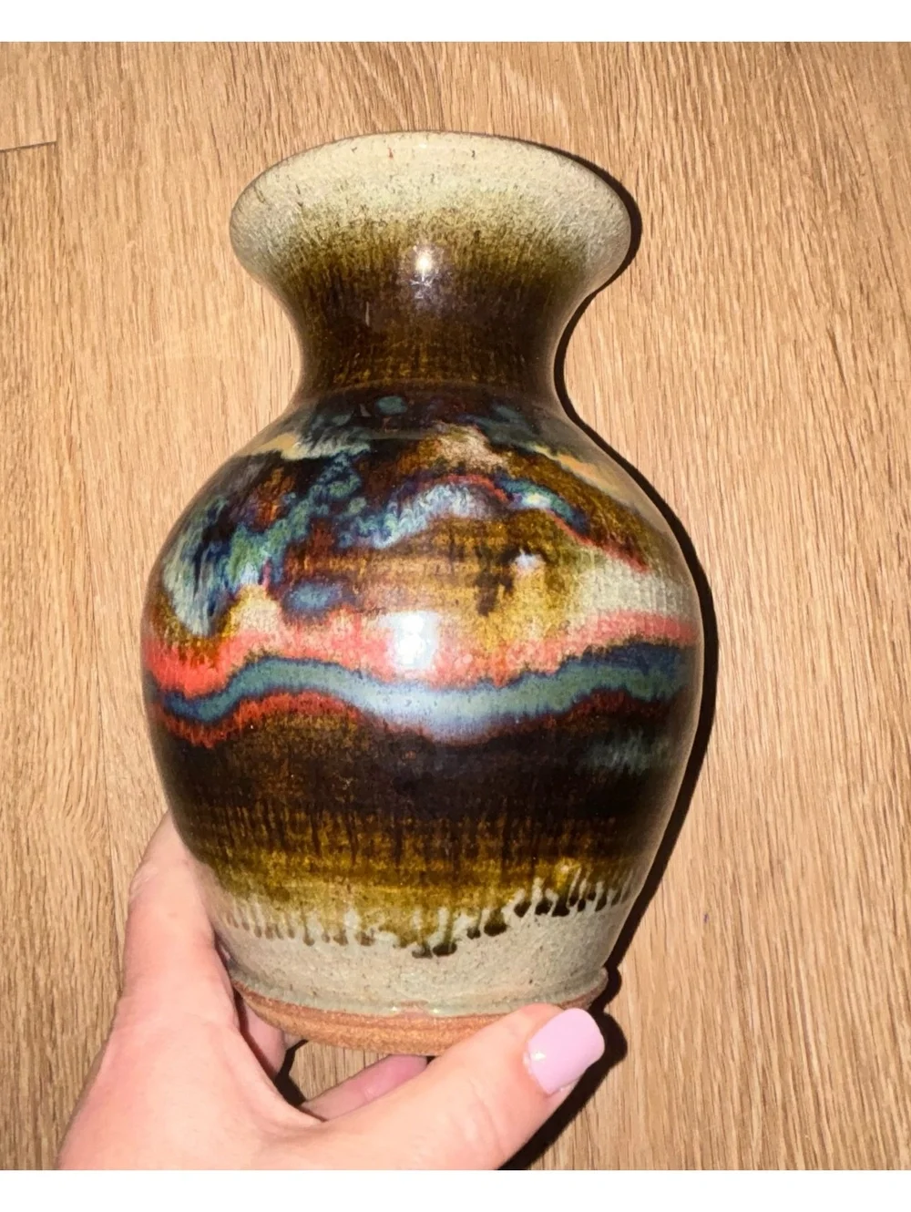 Vintage Studio Pottery Vase Signed Silva 1991 Drip Glaze Art Pottery box i